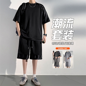 男生休闲套装2025新款宽松运动夏季短袖短裤两件套男图片
