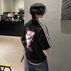 抖音得物高品质二开240克宽松纯棉美式潮牌三条杠织带短袖T恤，男装T恤，电商A486-1