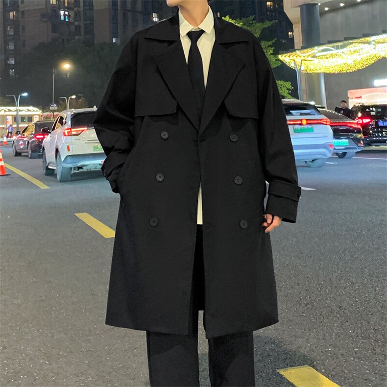 现货中长款大衣男2025新款春季外套高级感英伦风衣F02525-P98,男装风衣,星座308B-2