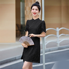 新中式连衣裙女2024新款夏季显瘦国风气质改良旗袍日常可穿小个子，女装连衣裙，韩美纤衣
