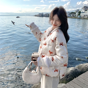品质|马上有钱 新中式三星鹅绒服女冬新年战袍外套红色羽绒服图片