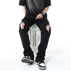 高街美式弹力破洞牛仔裤微喇叭B342-K7033-P55控78，男装牛仔裤，电商B342