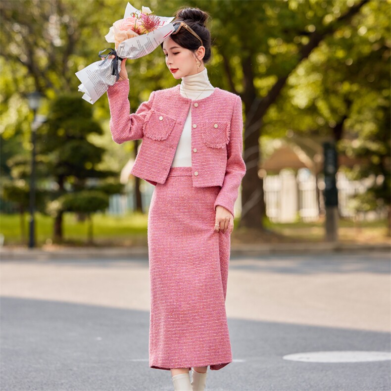 时尚小香风套装女2024秋冬季新款气质穿搭高级感减龄半身裙两件套,女装套装/套裙,雅静靓衣