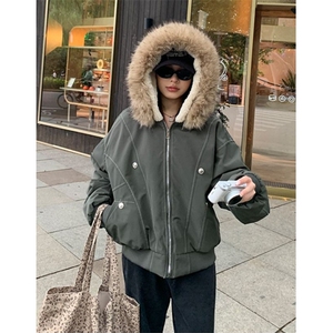 派克服羽绒棉服女仿兔毛大毛领连帽棉衣冬外套 MF2508图片