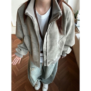 扎染PU皮衣外套男秋季防风短款棒球服立领飞行员夹克 J785图片