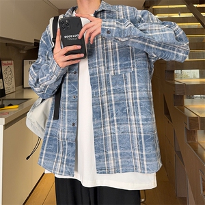 现货 复古晕染格子长袖衬衫女高级感慵懒风外套男 C19-P50 控78图片