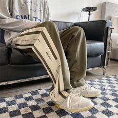 秋季条纹麂皮绒直筒长裤男女潮牌高街情侣休闲运动裤子L2307-p40，女装休闲裤，星座1008-2