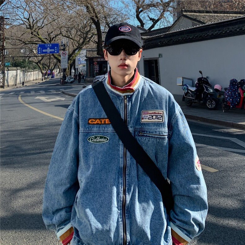 JK8945-P71 美式小众立领牛仔外套男潮牌vibe复古高街痞帅图片