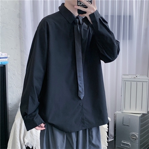 910A-C10秋装新款纯色简约小清新衬衫情侣休闲上衣男