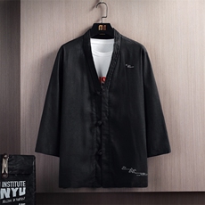 夏季亚麻开衫男装棉麻盘扣印花T恤男七分袖风A266-1-T158-P40，男装T恤，电商A266-1