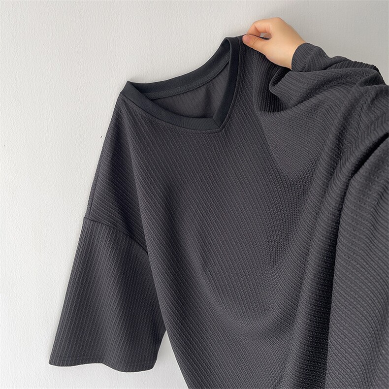 8XL-M短袖肌理感冰丝凉感T恤特大码鸡心领半袖纯色体恤DX1216/P28图片
