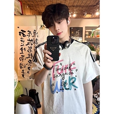 夏季美式高街重磅纯棉三条杠织带撞色男女短袖T恤ZD507-特P30，男装T恤，电商A486