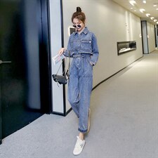 2021年春季新款牛仔连体长裤韩版高腰九分裤，女装休闲裤，秋水欣儿