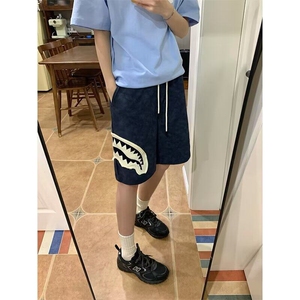 网图现货 美式宽松休闲鲨鱼发泡印花短裤男女DK014/P32图片