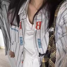 港味复古高街刺绣条纹衬衫女2025秋季新款设计感别致长袖上衣外套，男装衬衫，星座506A
