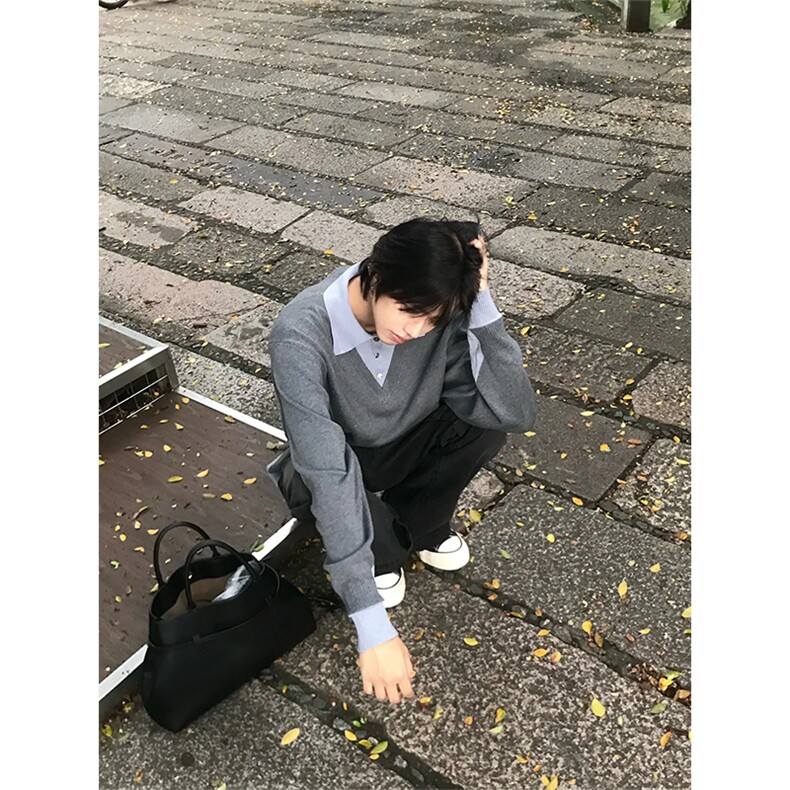 XZ1005-1-TTH739-P68假两件miu系polo领毛衣针织衫学院风老钱风,男装Polo衫,星座1005-1