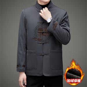 长期有货中老年风唐装棉服中山装盘扣男加绒复古棉衣外套图片