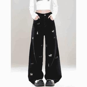现货! 港风新款2025潮流百搭直筒宽松大码牛仔裤松紧腰NZ6192-P40图片