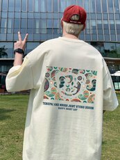 T699大码宽松纯棉运动圆领体恤衫oversize短袖T恤男重磅T，男装T恤，星座304A-1