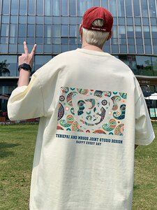 T699大码宽松纯棉运动圆领体恤衫oversize短袖T恤男重磅T图片