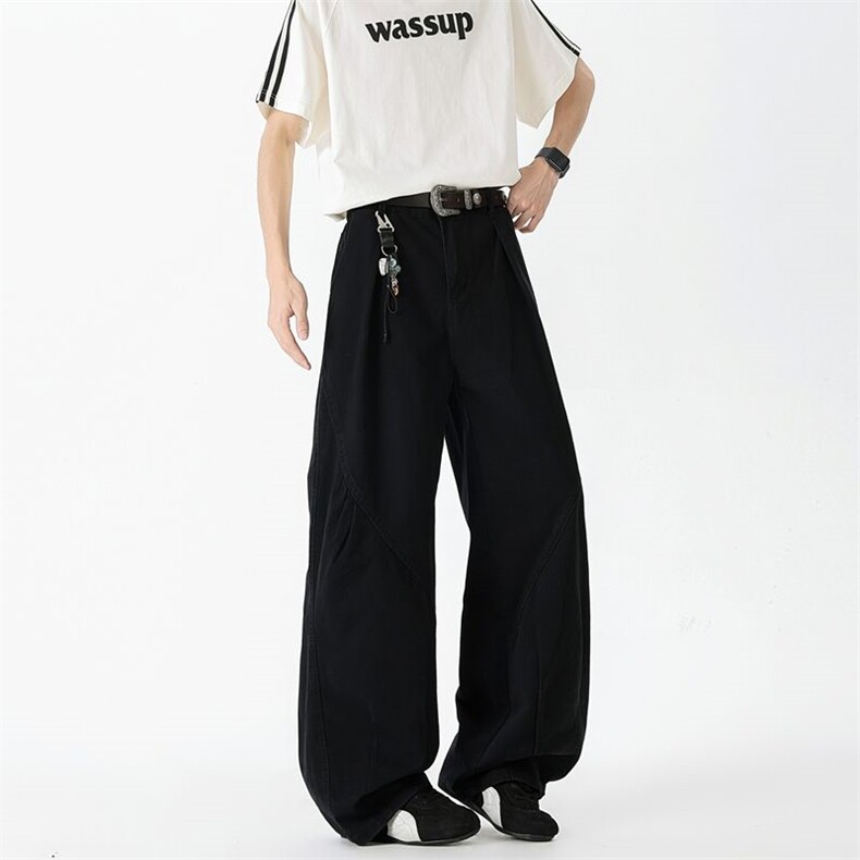 美式褶皱白色弯刀裤子男2026夏季穿搭日系工装XZ201-KZ050p50，男装工装外套，星座201