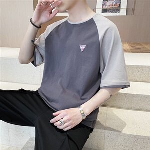 五分袖t恤男2021夏季新款韩版潮流半袖上衣服男短袖 DS343TP25图片