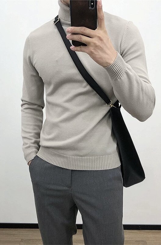 老钱风毛衣韩版纯色高领打底衫男生内搭针织衫上衣A832-P38特,男装T恤,电商A243
