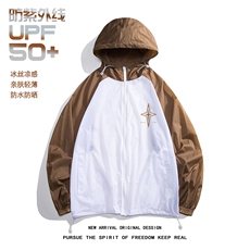 白底新款夏季时尚百搭连帽薄款拉链印花宽松防晒衣F142P65控88，男装防晒衣，电商A247-1