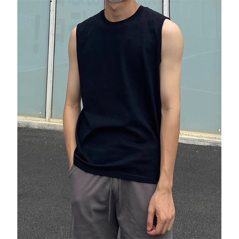 抖音得物高品质二开冰感爽滑280克双纱纯棉纯色坎肩无袖T恤背心,男装T恤,电商A486