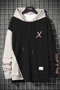 主推货足7XL~M 2023春季新款不规则连帽卫衣男休闲长袖加肥加大码图片