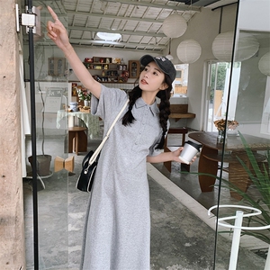 纯色POLO领连衣裙女夏季新款通勤休闲泡泡袖裙子82335-P110-K148图片