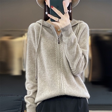 时尚百搭紫色羊毛开衫女秋冬季新款宽松显瘦长袖针织外套，女装羊毛衫，隆格羊绒