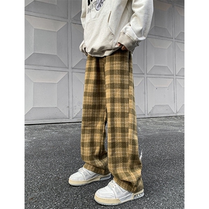 8XL-M 特大码加厚毛呢料格子休闲裤宽松直筒长裤子男裤毛呢裤K946图片