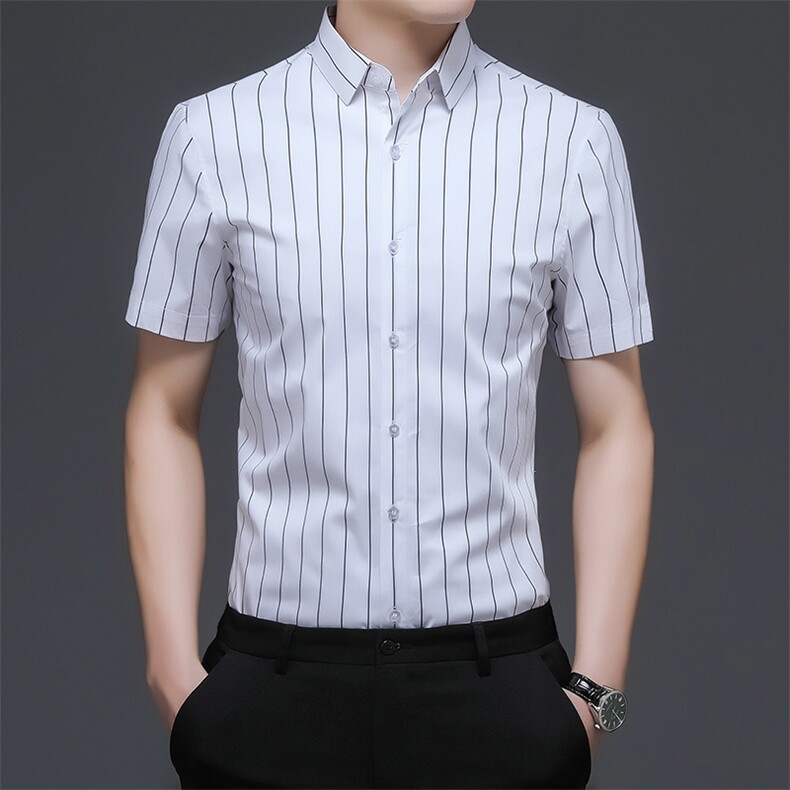 C6850钱塘2020-2常年款精品男士男士短袖休闲高端衬衫竖条纹P55,男装衬衫,钱塘207-2