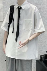 无领带夏季薄款短袖衬衫男港风宽松班服DK学院风衬衣C2002/P25，男装T恤，电商D202