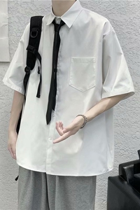 无领带 夏季薄款短袖衬衫男 港风宽松班服DK学院风衬衣C2002/P25图片