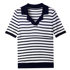 横条T恤2024年夏季套头时尚短袖百搭显瘦针织衫，女装针织衫/毛衣，片语羊绒