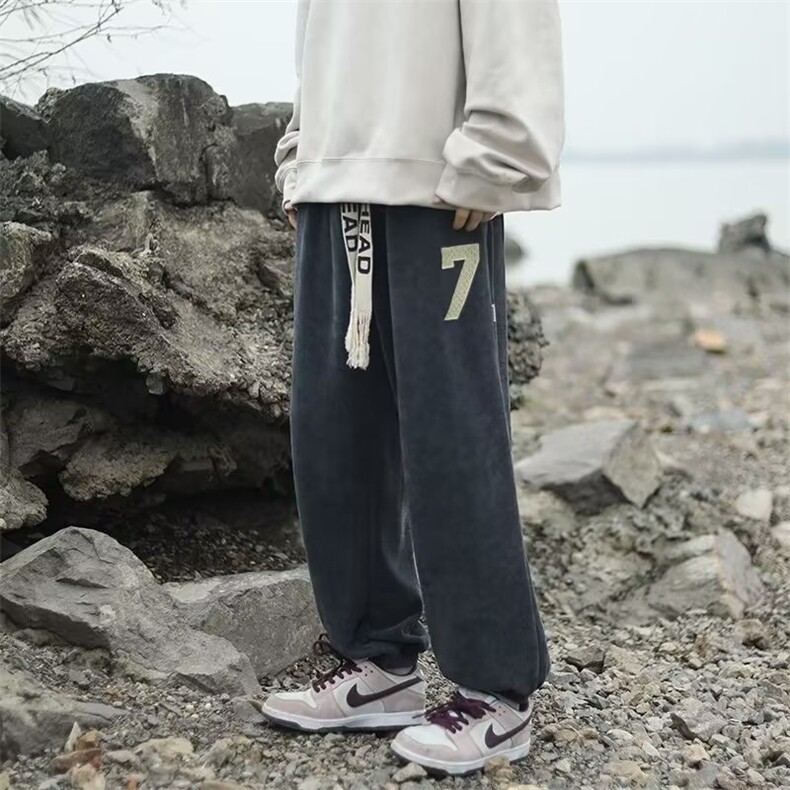 男潮流加绒加厚卫裤宽松男秋冬灯芯绒休闲九分裤K0801-P35加绒40,男装休闲裤,星座308B-1