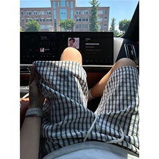 格子条纹白色短裤男款阔腿宽松运动速干裤健身训练不过膝四五分裤，男装牛仔裤，星座715-7