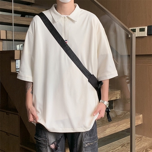 PL9053/P35冰丝短袖POLO衫男夏季宽松纯色上衣美式潮牌半拉链t恤图片