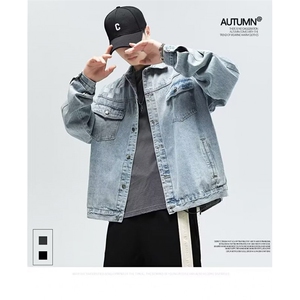 1506-1/JY80021/P44冬季美式复古水洗翻领牛仔夹克男潮牌宽松图片