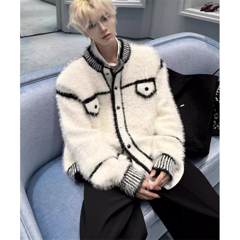 法式小香风撞色2025春季时髦气质软糯仿貂绒针织开衫男M8870，男装卫衣，星座1116A（原606A-3）