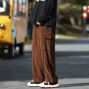春秋灯芯绒裤子男韩版宽松直筒运动裤大口袋休闲阔脚长裤 KA727图片