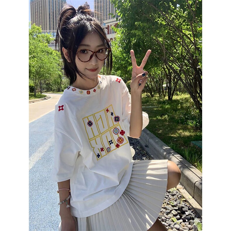 万针全刺绣工艺抖音得物高品质260克重磅纯棉双纱美式高街短袖T恤,男装T恤,电商A486