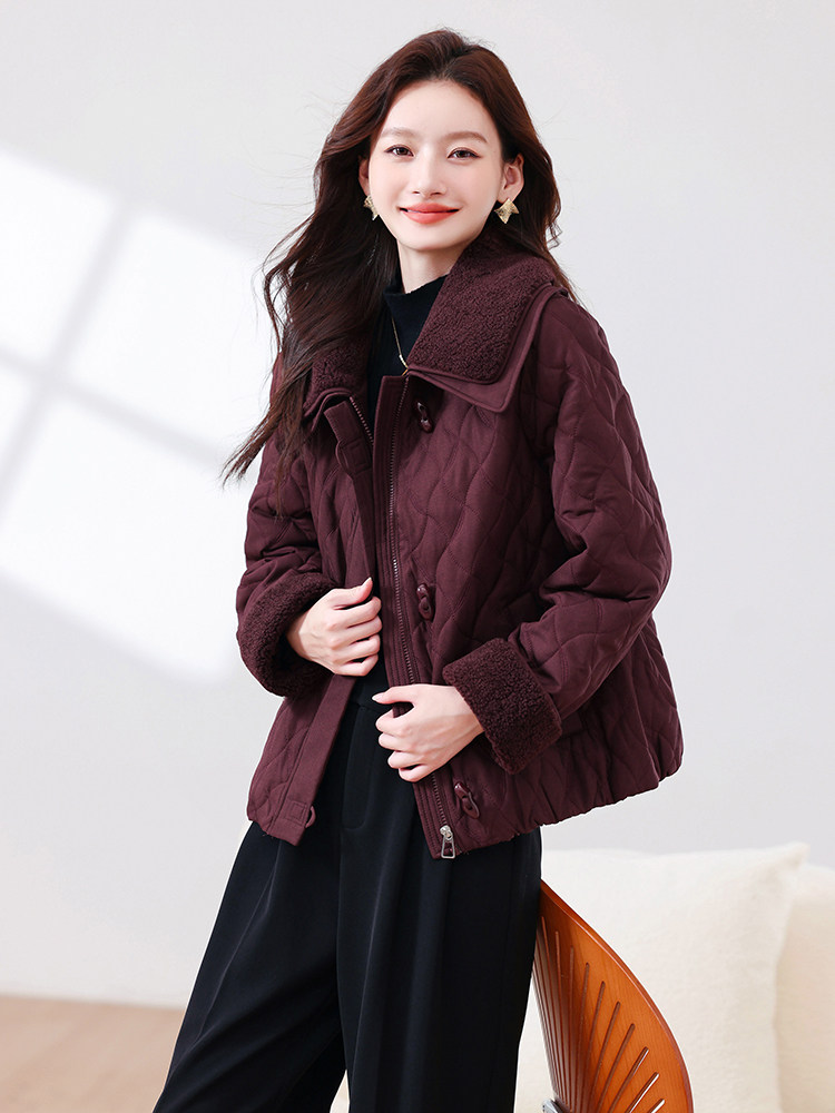 现货！2025年冬季夹棉棉服女时尚娃娃领加厚外套,女装短外套,浙宝281