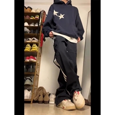 潮美式高街三条杠侧边条纹工装裤男潮牌宽松直筒休闲长裤ins潮，男装工装外套，四季星座505