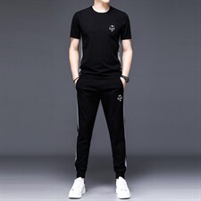 2023年休闲套装男夏季新款圆领男士冰丝短袖t恤中年薄款两件套，男装休闲套装，电商B212（原钱塘6029）