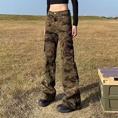 美式复古多口袋微喇迷彩工装裤男女ins高街设计感裤子WL155-P58，男装牛仔裤，星座1008