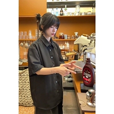 黑色短袖衬衫男夏季高级感冰丝垂感衬衣cleanfit外套LA67188-P38，男装T恤，星座1008
