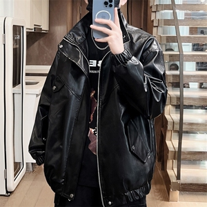 潮流新款皮衣立领男士机车情侣款外套皮夹克春季A266-PY008-P75